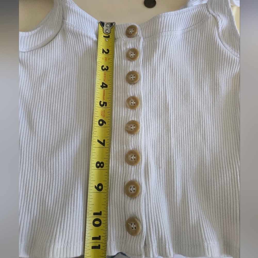 Free People Bridgette White Button Up Ribbed Tee Tank Top Shirt Slim Size S/P - Picture 5 of 11